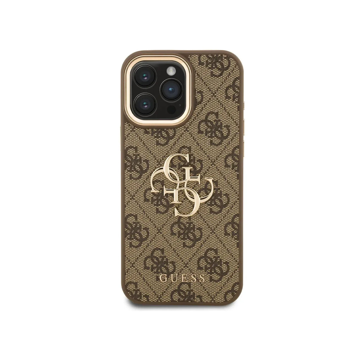 GUESS Case for iPhone 16 Pro Max - Brown Faux Leather Case with Classic Gold Logo, Elegant Design and Precise Fit