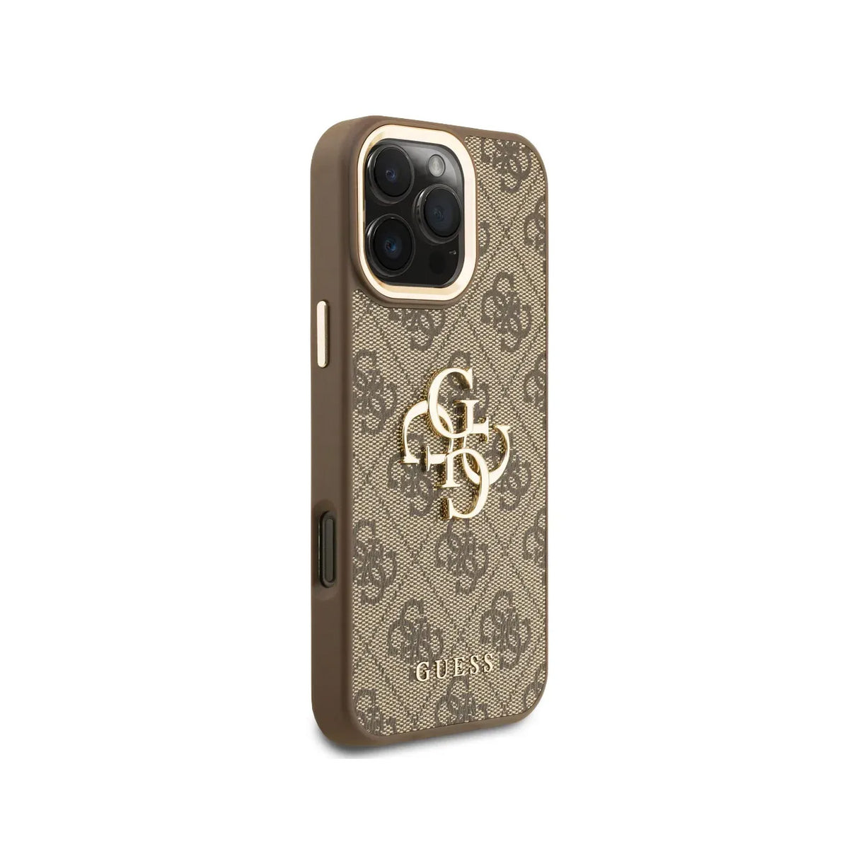 GUESS Case for iPhone 16 Pro Max - Brown Faux Leather Case with Classic Gold Logo, Elegant Design and Precise Fit