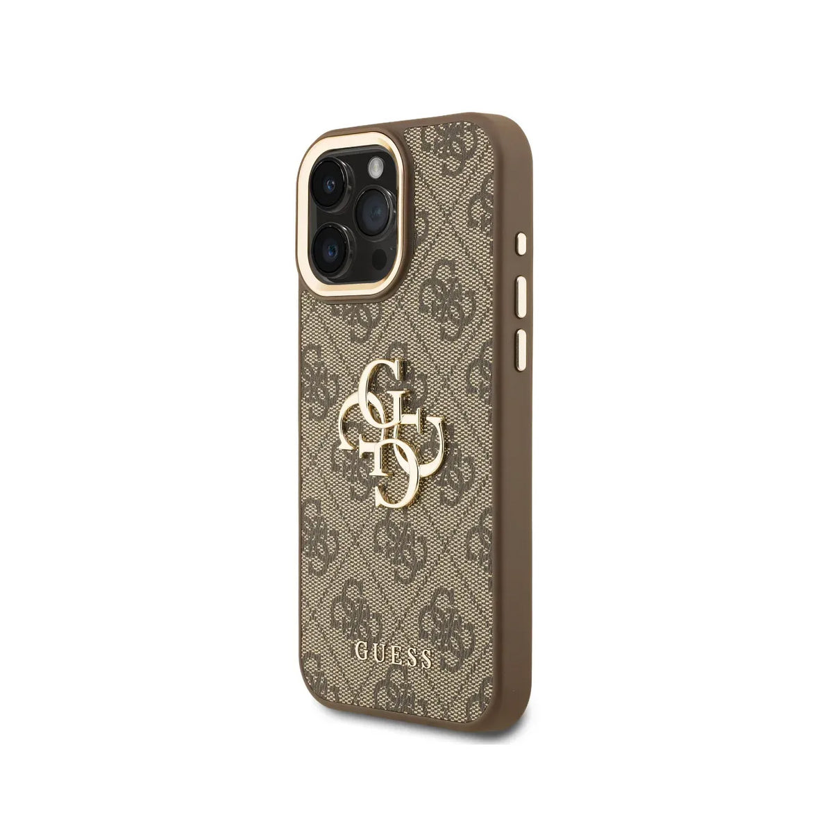 GUESS Case for iPhone 16 Pro Max - Brown Faux Leather Case with Classic Gold Logo, Elegant Design and Precise Fit