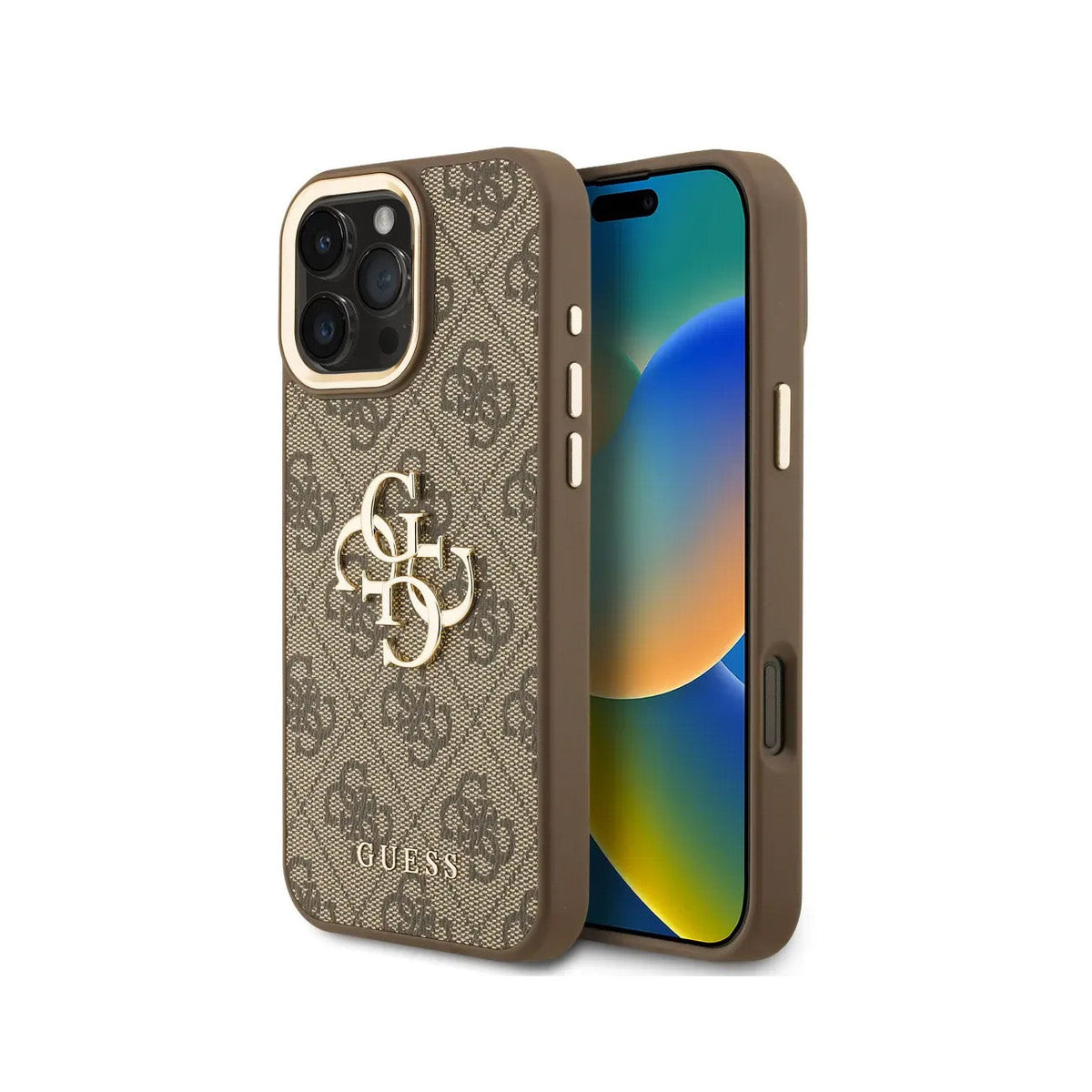 GUESS Case for iPhone 16 Pro Max - Brown Faux Leather Case with Classic Gold Logo, Elegant Design and Precise Fit