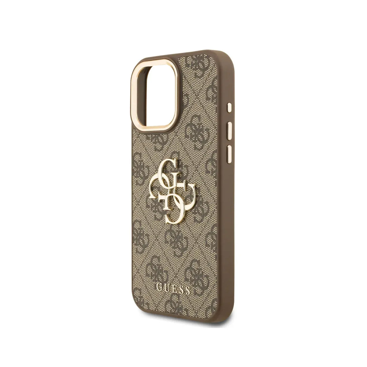 GUESS Case for iPhone 16 Pro Max - Brown Faux Leather Case with Classic Gold Logo, Elegant Design and Precise Fit