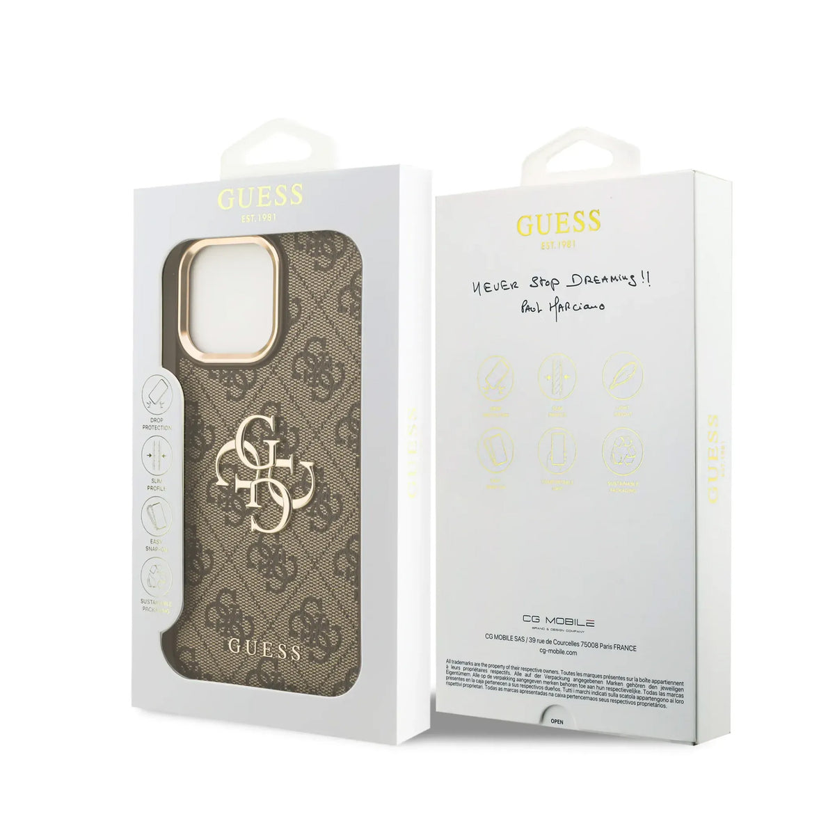 GUESS Case for iPhone 16 Pro Max - Brown Faux Leather Case with Classic Gold Logo, Elegant Design and Precise Fit