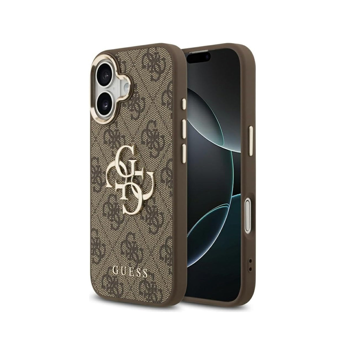 Guess iPhone 17 Case – Gold 4G Logo, Brown Design, Drop Protection and Precise Fit