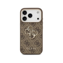 Guess Funda para iPhone 17 Pro – Carcasa 4G Marrón con Gran Logo Clásico Guess Dorado, Protección Anticaídas y Ajuste Preciso