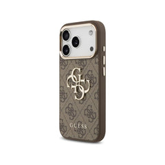 Guess Funda para iPhone 17 Pro – Carcasa 4G Marrón con Gran Logo Clásico Guess Dorado, Protección Anticaídas y Ajuste Preciso