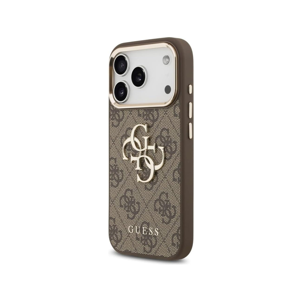 Guess Case for iPhone 17 Pro - Brown 4G Case with Large Gold Classic Guess Logo, Drop Protection and Precise Fit