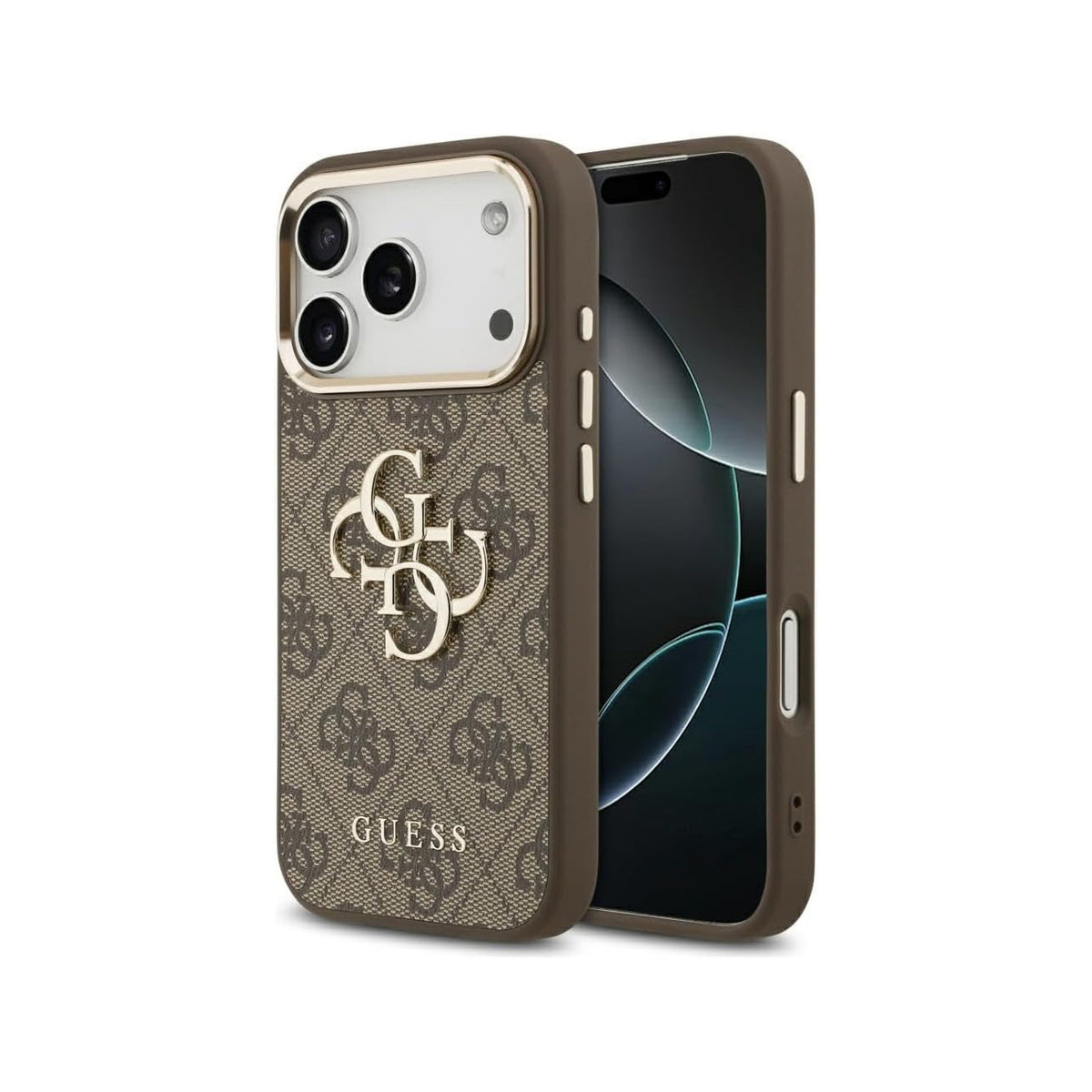 Guess Case for iPhone 17 Pro - Brown 4G Case with Large Gold Classic Guess Logo, Drop Protection and Precise Fit