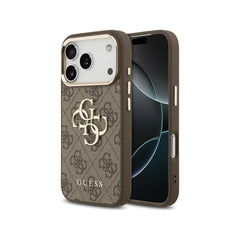 Guess Funda para iPhone 17 Pro – Carcasa 4G Marrón con Gran Logo Clásico Guess Dorado, Protección Anticaídas y Ajuste Preciso