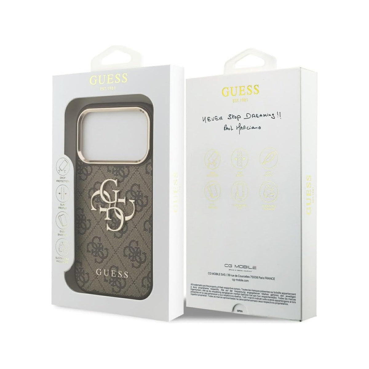 Guess Case for iPhone 17 Pro - Brown 4G Case with Large Gold Classic Guess Logo, Drop Protection and Precise Fit