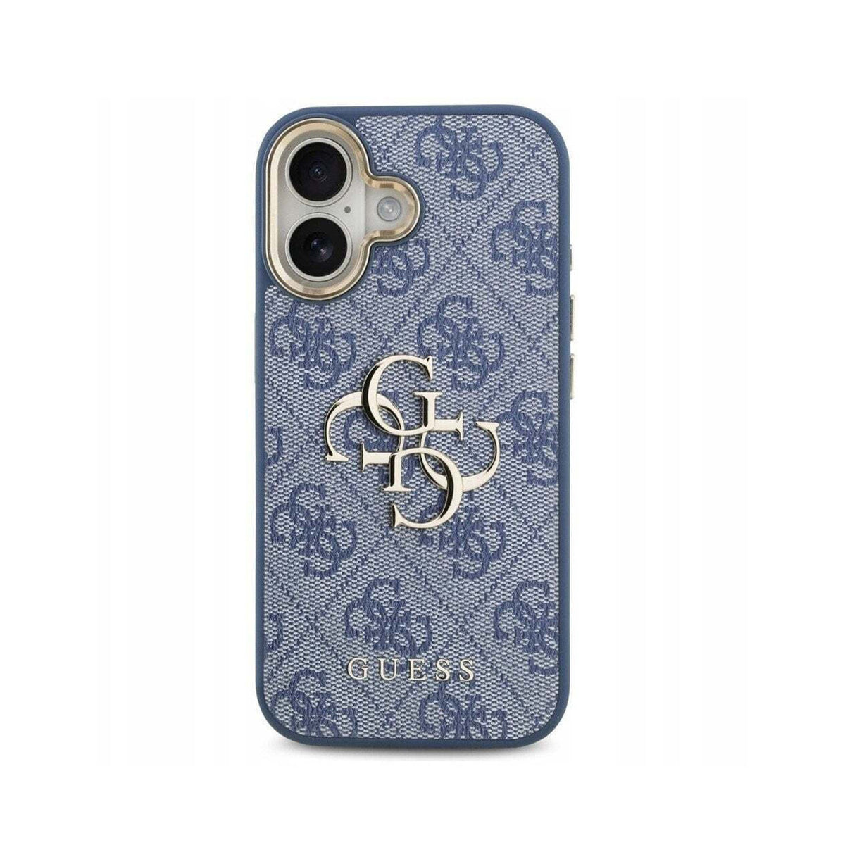 Guess Funda Efecto Piel Logo 4G Dorado para iPhone 17 con Protección Anticaídas, Azul