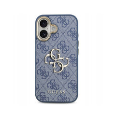 Guess Funda para iPhone 17 – Carcasa con Efecto Piel Azul y Gran Logotipo 4G Dorado, Protección Anticaídas y Ajuste Preciso