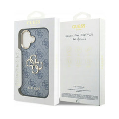Guess Funda para iPhone 17 – Carcasa con Efecto Piel Azul y Gran Logotipo 4G Dorado, Protección Anticaídas y Ajuste Preciso