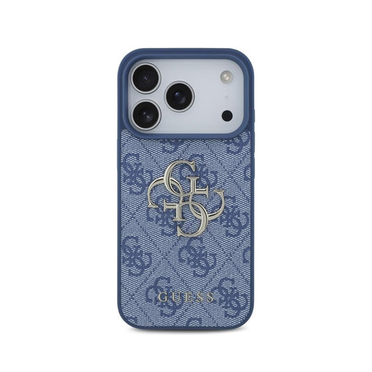 Guess Funda para iPhone 17 Pro – Carcasa 4G Azul con Gran Logo Clásico Guess Dorado, Protección Anticaídas y Ajuste Preciso