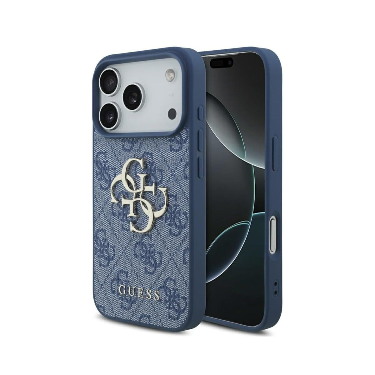 Guess Funda Logo 4G Dorado para iPhone 17 Pro Max/18 Pro Max con Protección Anticaídas, Azul