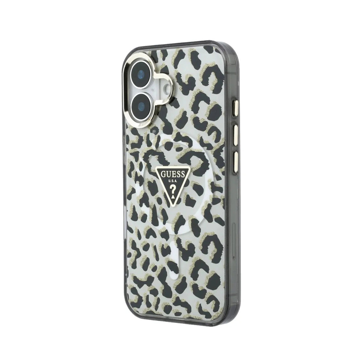 GUESS Funda con Estampado Leopardo para iPhone 16 Compatible con MagSafe, Negro
