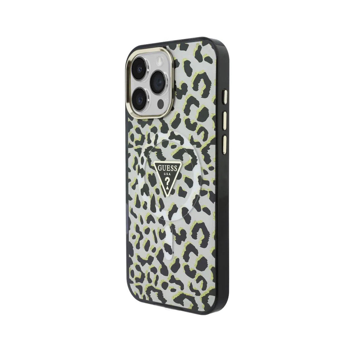 GUESS Funda con Estampado Leopardo para iPhone 16 Pro Compatible con MagSafe, Negro