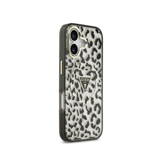 Guess Funda para iPhone 17 – Carcasa PC + TPU con MagSafe, Diseño Leopardo con Brillos Negra, Protección Anticaídas y Ajuste Preciso
