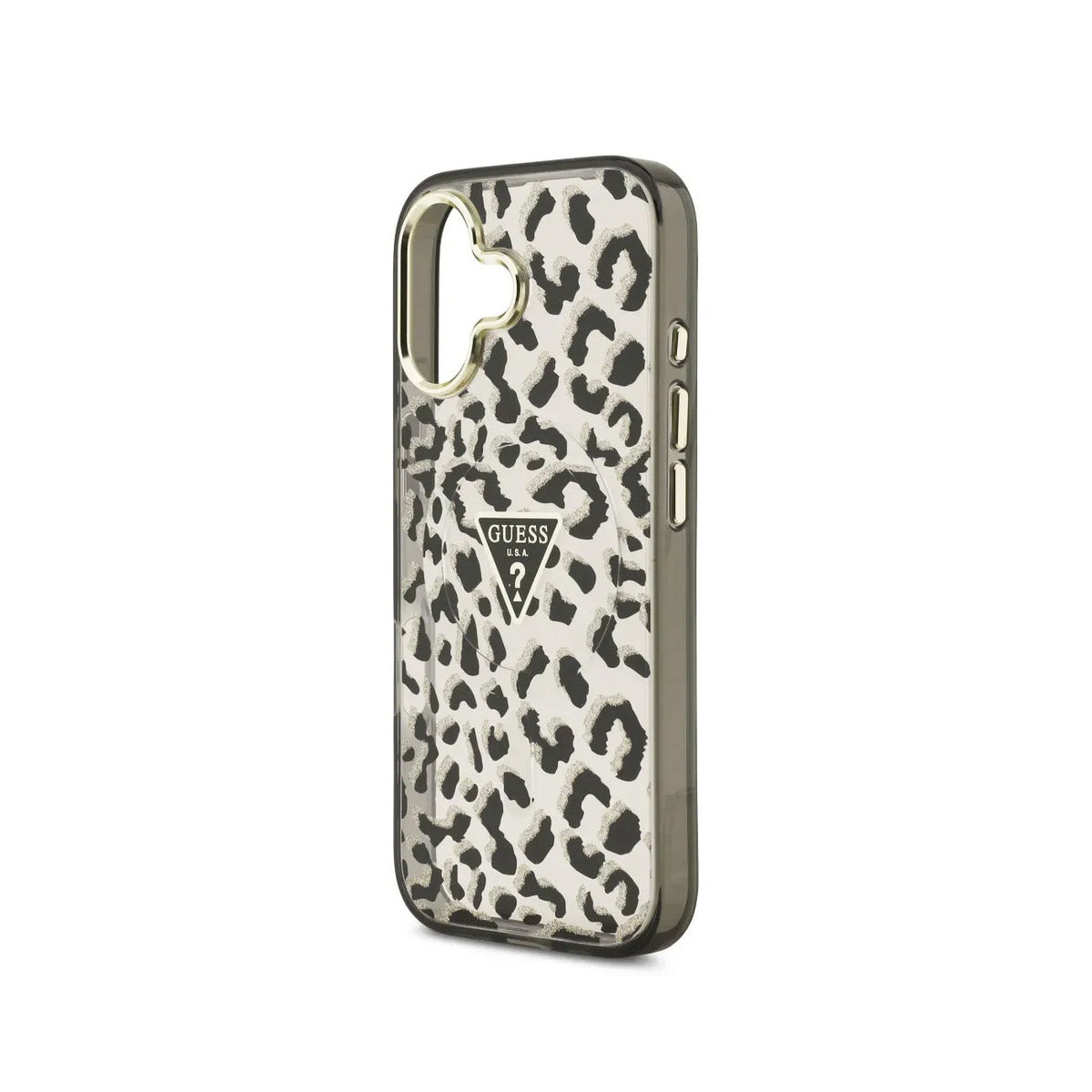Guess Funda Leopardo para iPhone 17 Compatible con MagSafe y Protección Anticaídas, Negra con Brillos