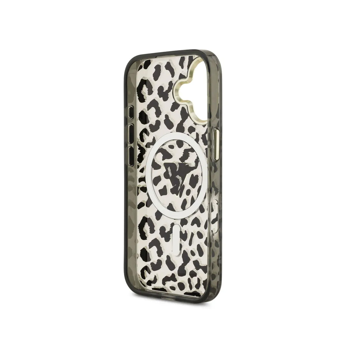 Guess Funda Leopardo para iPhone 17 Compatible con MagSafe y Protección Anticaídas, Negra con Brillos