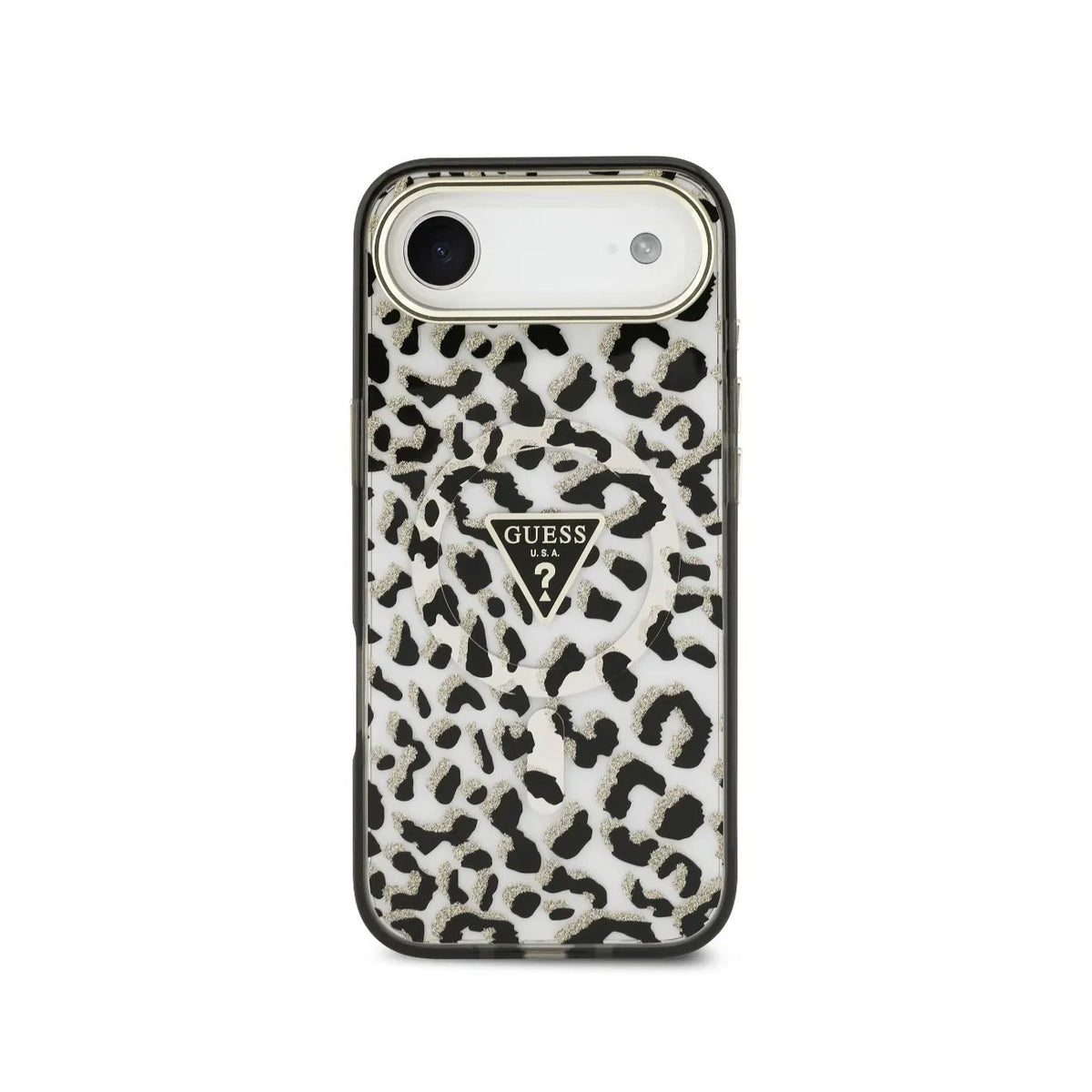 GUESS Funda Leopardo para iPhone Air Compatible con MagSafe y Protección Anticaídas, Negra con Brillos