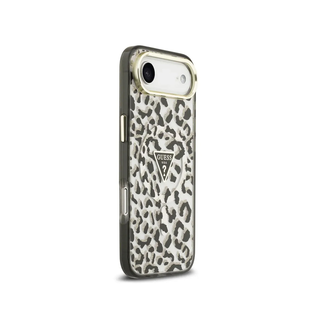 GUESS Funda Leopardo para iPhone Air Compatible con MagSafe y Protección Anticaídas, Negra con Brillos