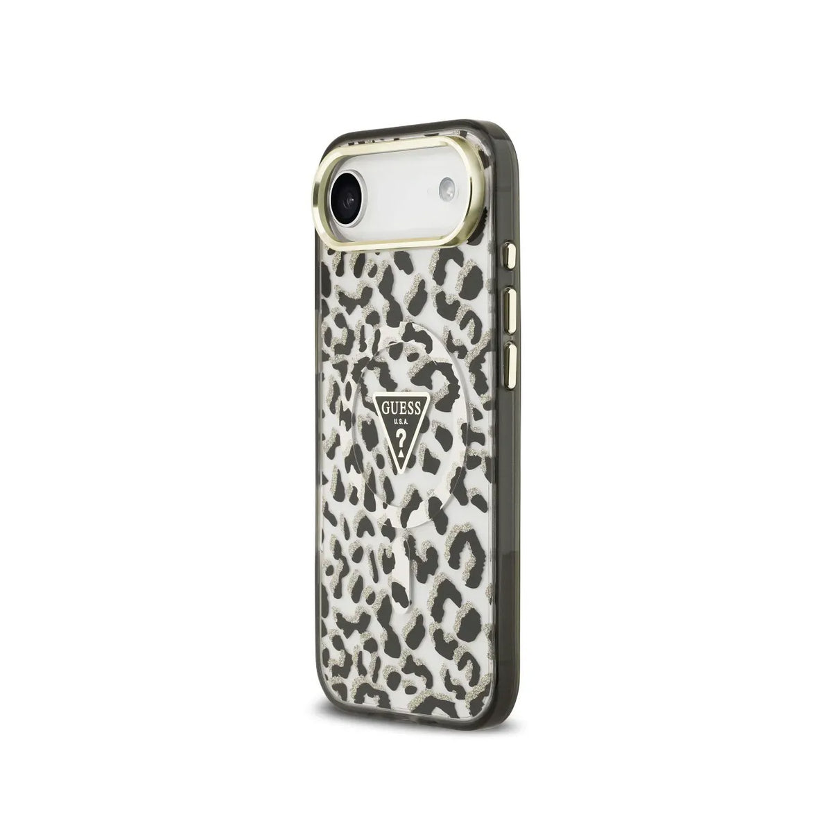 GUESS Funda Leopardo para iPhone Air Compatible con MagSafe y Protección Anticaídas, Negra con Brillos