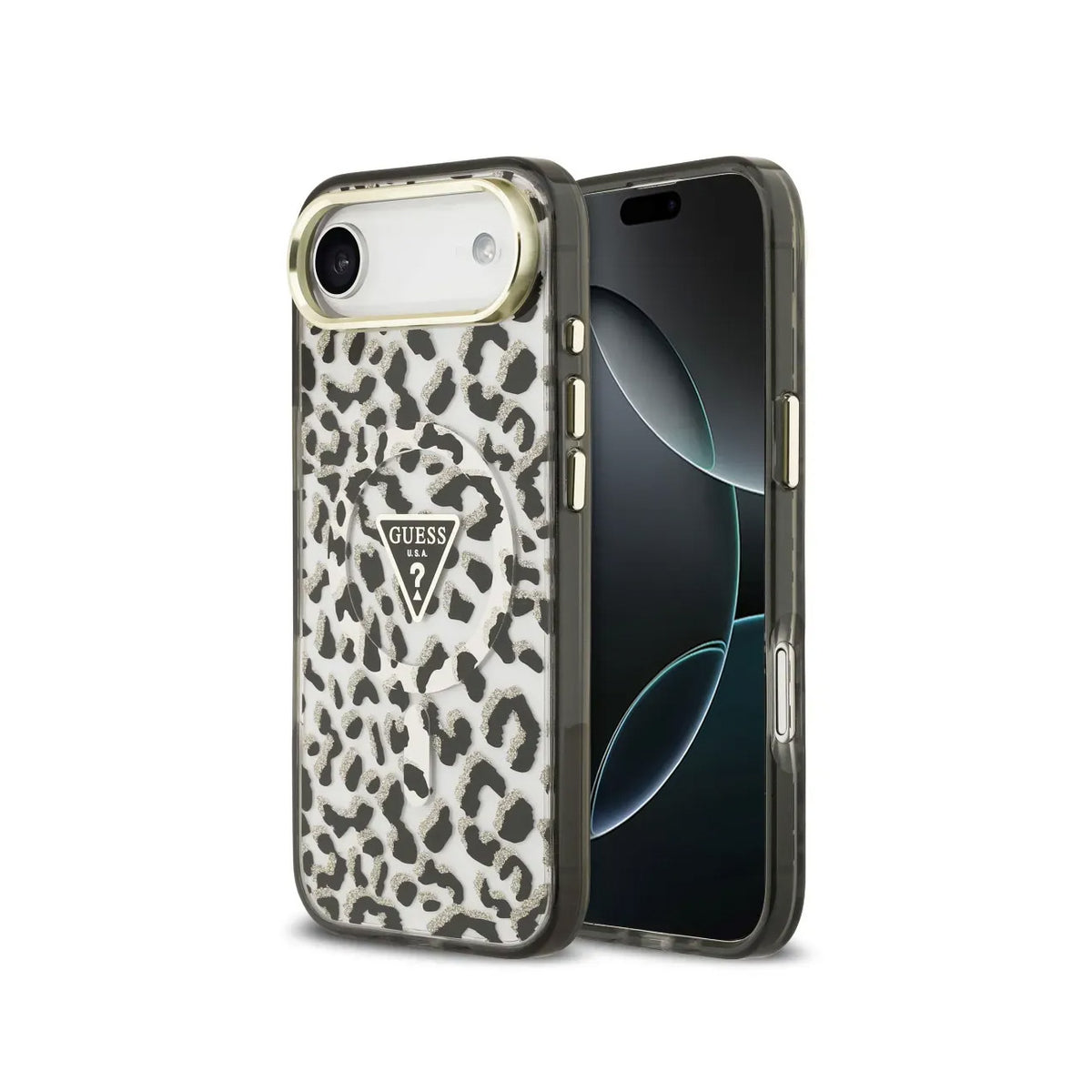 GUESS Funda Leopardo para iPhone Air Compatible con MagSafe y Protección Anticaídas, Negra con Brillos