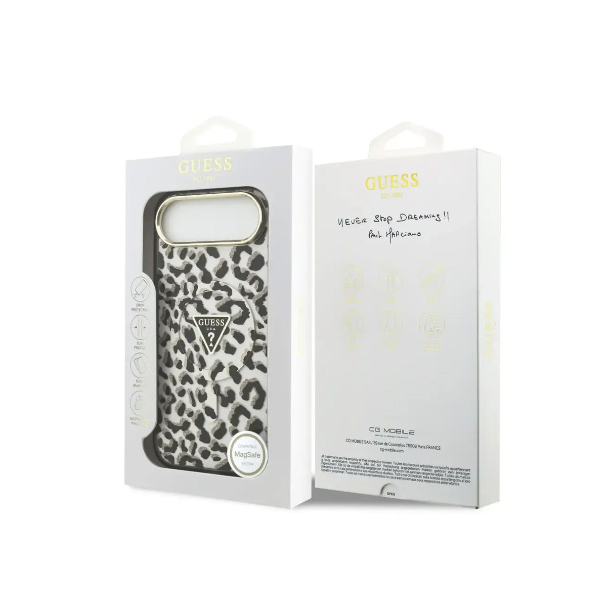 GUESS Funda Leopardo para iPhone Air Compatible con MagSafe y Protección Anticaídas, Negra con Brillos