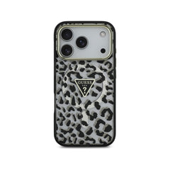 Guess Funda Leopardo para iPhone 17 Pro Compatible con MagSafe y Protección Anticaídas, Negra con Brillos
