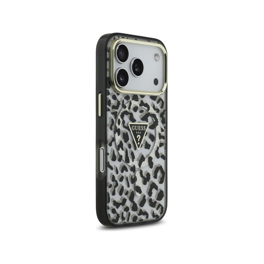 Guess Funda para iPhone 17 Pro – Carcasa PC + TPU Compatible con MagSafe, Diseño Leopardo Negro con Brillos y Protección Anticaídas