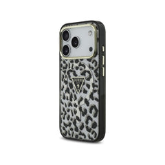 Guess Funda Leopardo para iPhone 17 Pro Compatible con MagSafe y Protección Anticaídas, Negra con Brillos