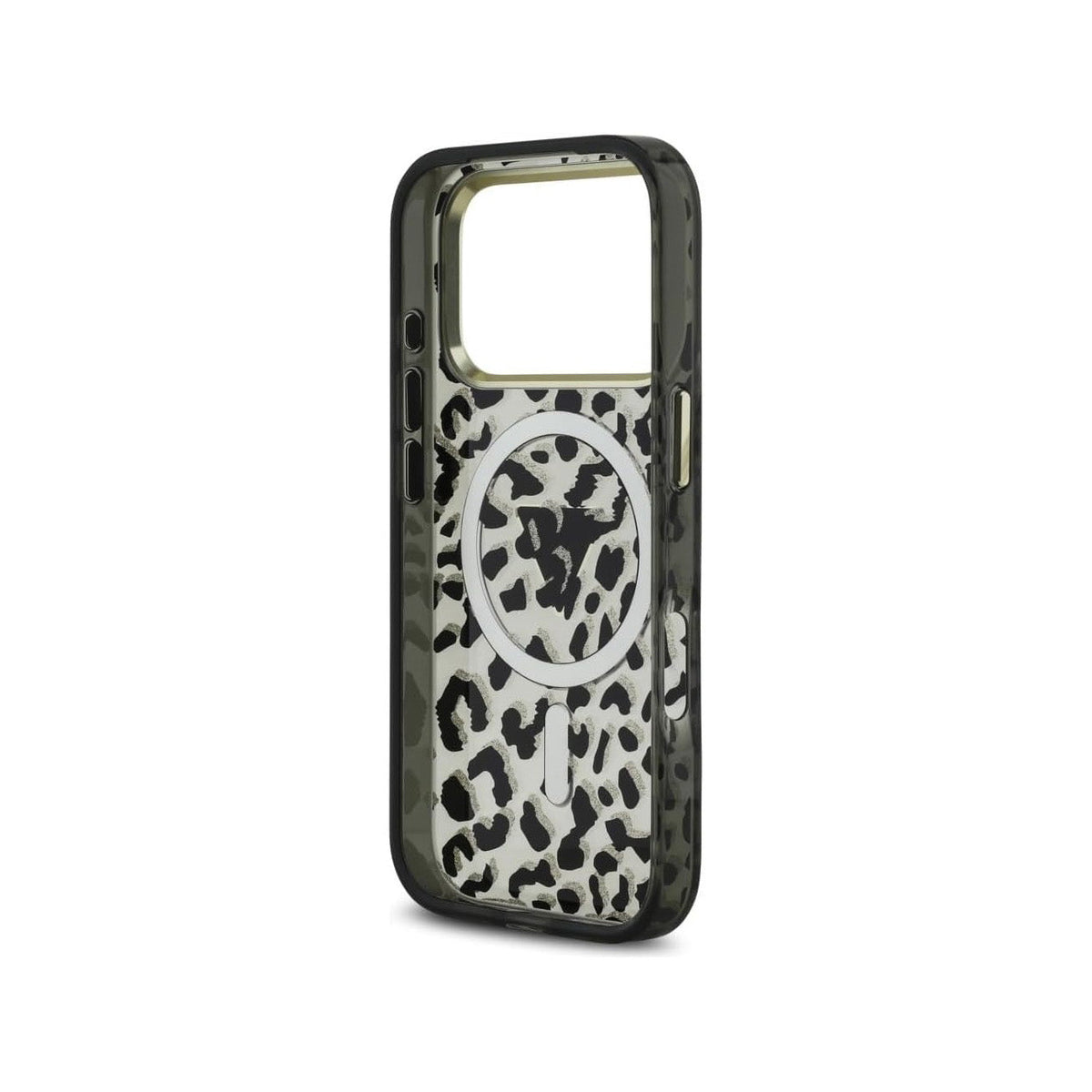 Guess Funda Leopardo para iPhone 17 Pro Max/18 Pro Max Compatible con MagSafe y Protección Anticaídas, Negra con Brillos