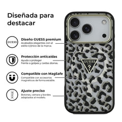 Guess Funda Leopardo para iPhone 17 Pro Max Compatible con MagSafe y Protección Anticaídas, Negra con Brillos