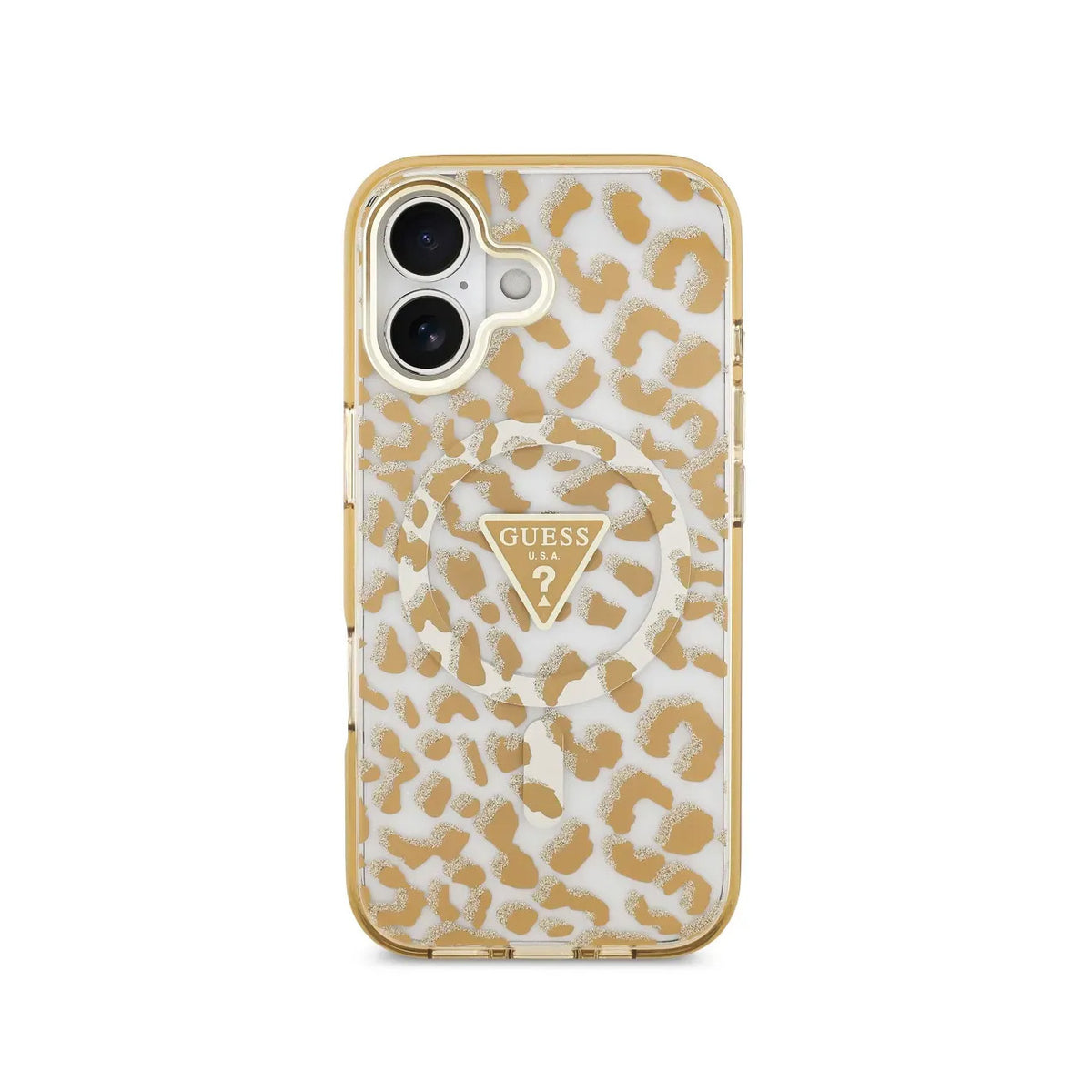 Guess Funda Leopardo para iPhone 17 Compatible con MagSafe y Protección Anticaídas, Marrón con Brillos