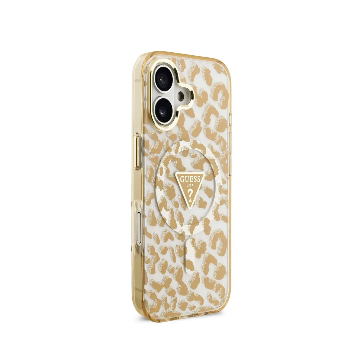 Guess Funda Leopardo para iPhone 17 Compatible con MagSafe y Protección Anticaídas, Marrón con Brillos