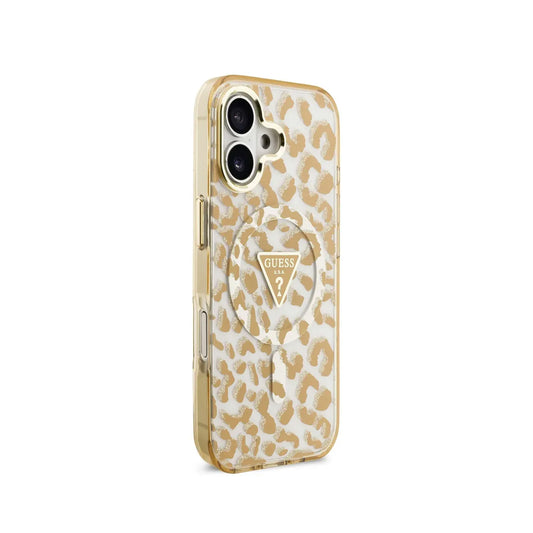 Guess Funda para iPhone 17 – Carcasa PC + TPU con MagSafe, Diseño Leopardo con Brillos Marrón, Protección Anticaídas y Ajuste Preciso