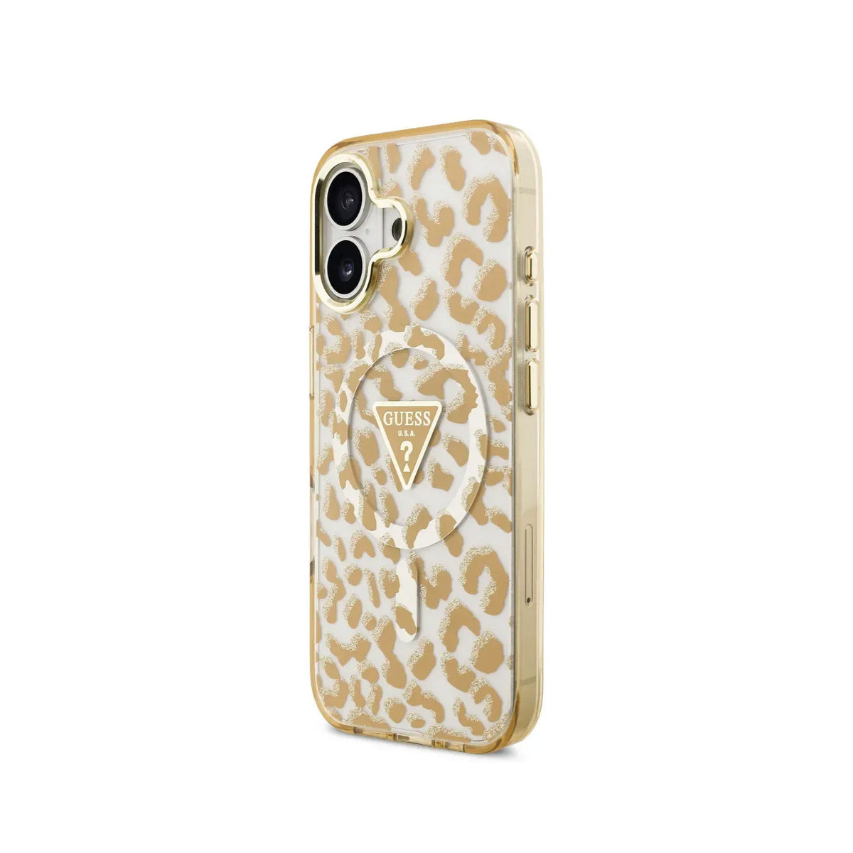 Guess Funda Leopardo para iPhone 17 Compatible con MagSafe y Protección Anticaídas, Marrón con Brillos