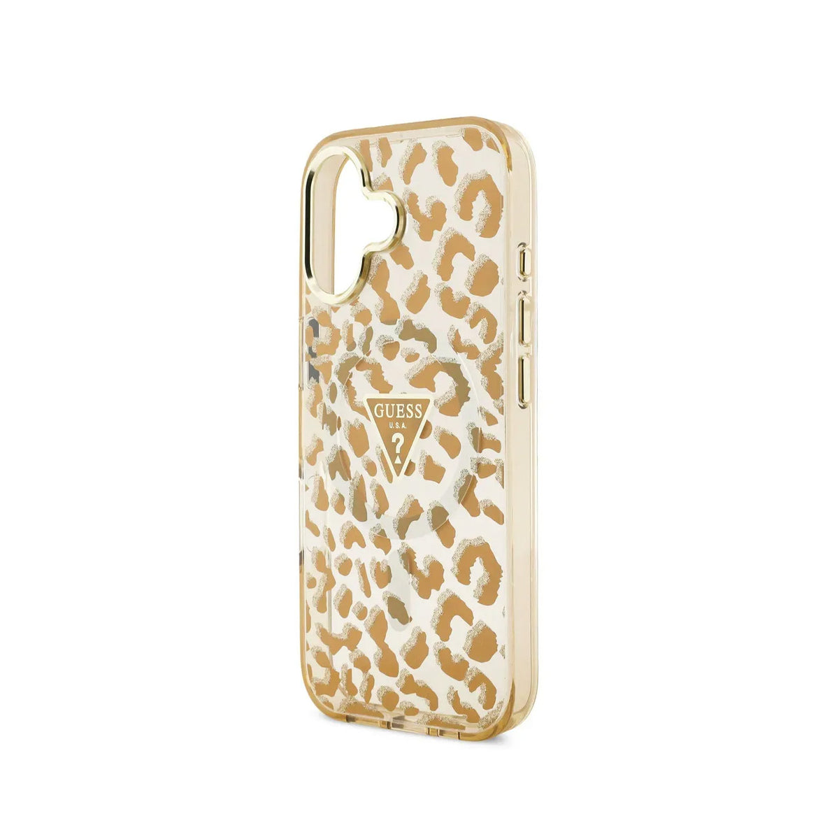 Guess Funda Leopardo para iPhone 17 Compatible con MagSafe y Protección Anticaídas, Marrón con Brillos