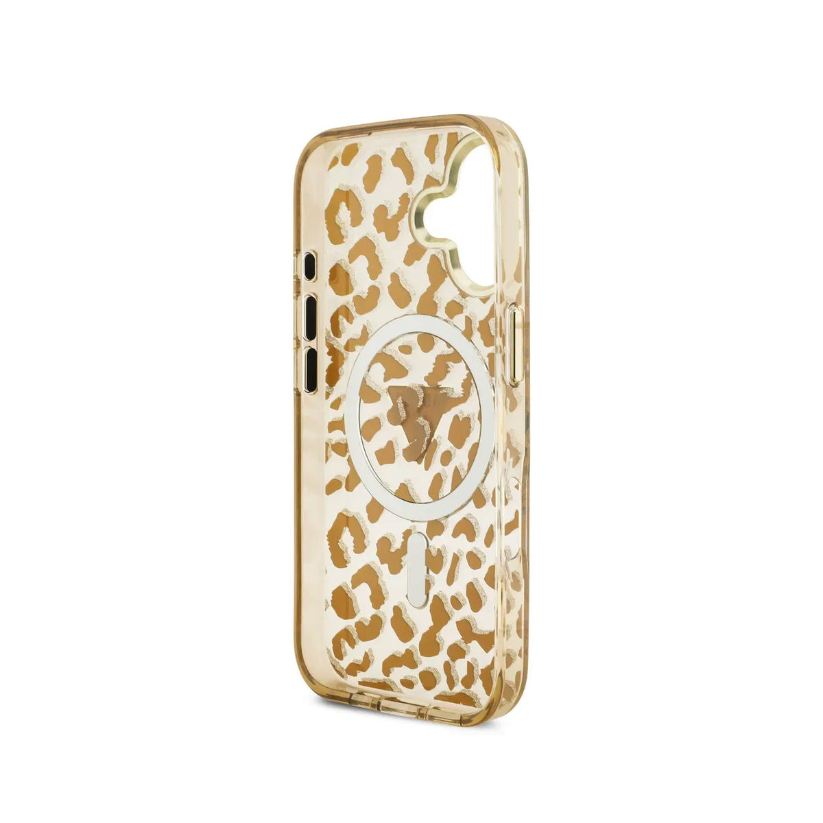 Guess Funda Leopardo para iPhone 17 Compatible con MagSafe y Protección Anticaídas, Marrón con Brillos