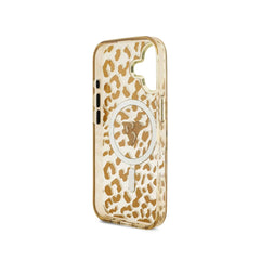 Guess Funda Leopardo para iPhone 17 Compatible con MagSafe y Protección Anticaídas, Marrón con Brillos