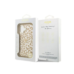 Guess Funda Leopardo para iPhone 17 Compatible con MagSafe y Protección Anticaídas, Marrón con Brillos