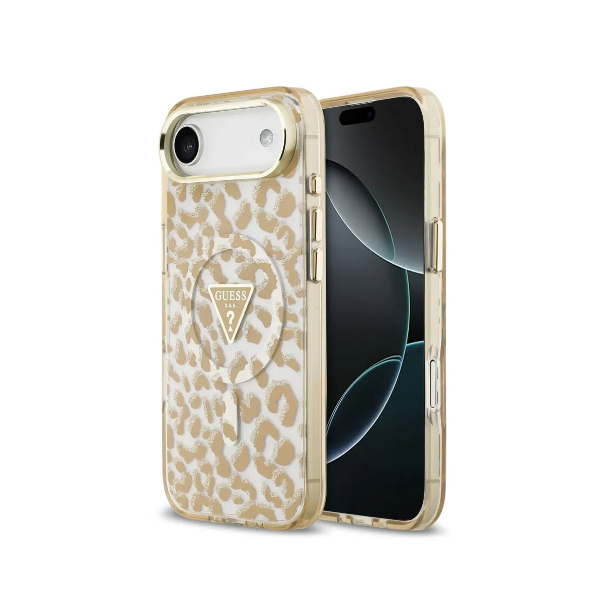 GUESS Funda Leopardo para iPhone Air Compatible con MagSafe y Protección Anticaídas, Marrón con Brillos