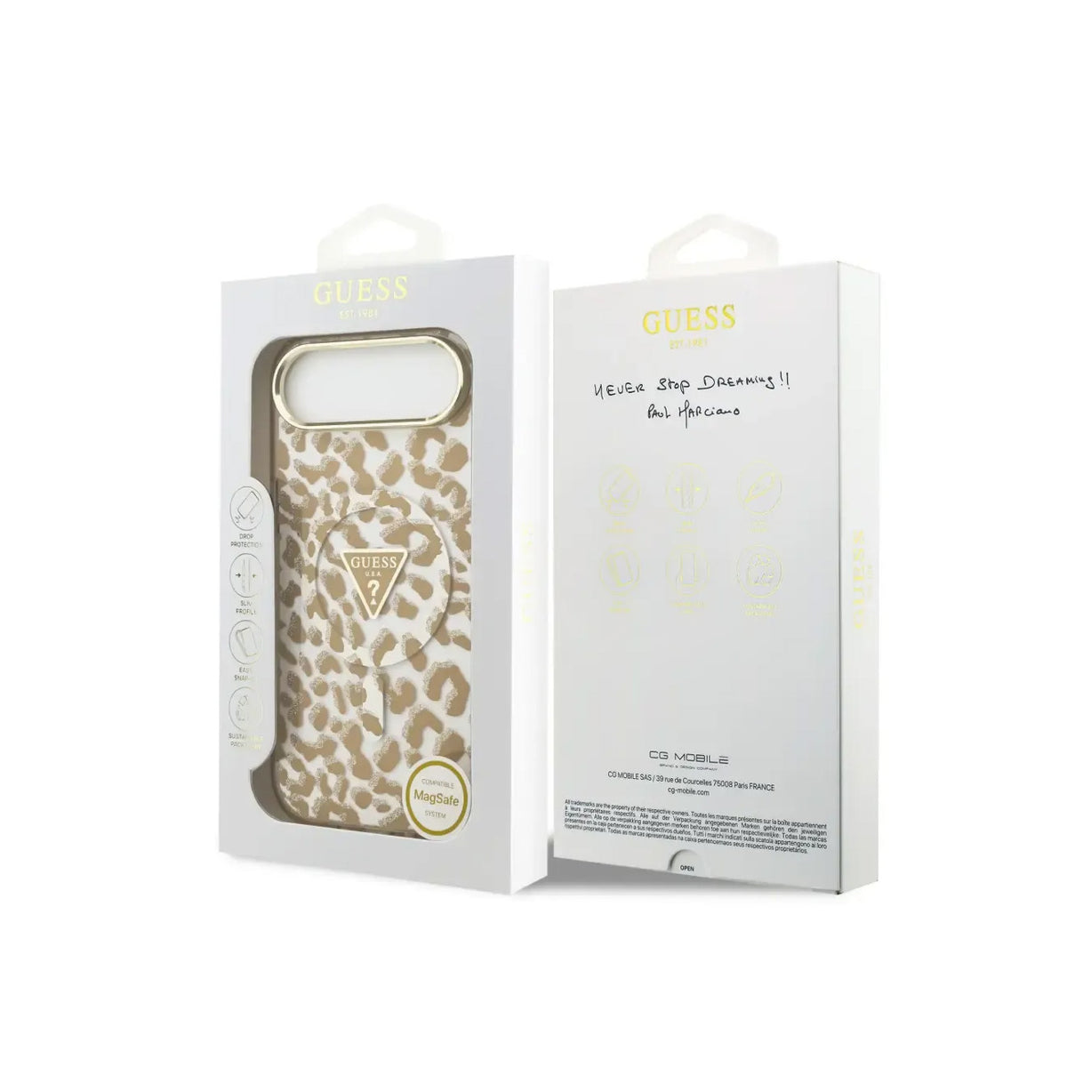 GUESS Funda Leopardo para iPhone Air Compatible con MagSafe y Protección Anticaídas, Marrón con Brillos