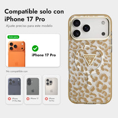 Guess Funda Leopardo para iPhone 17 Pro Compatible con MagSafe y Protección Anticaídas, Marrón con Brillos