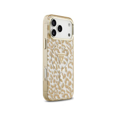 Guess Funda para iPhone 17 Pro – Carcasa PC + TPU Compatible con MagSafe, Diseño Leopardo Marrón con Brillos y Protección Anticaídas
