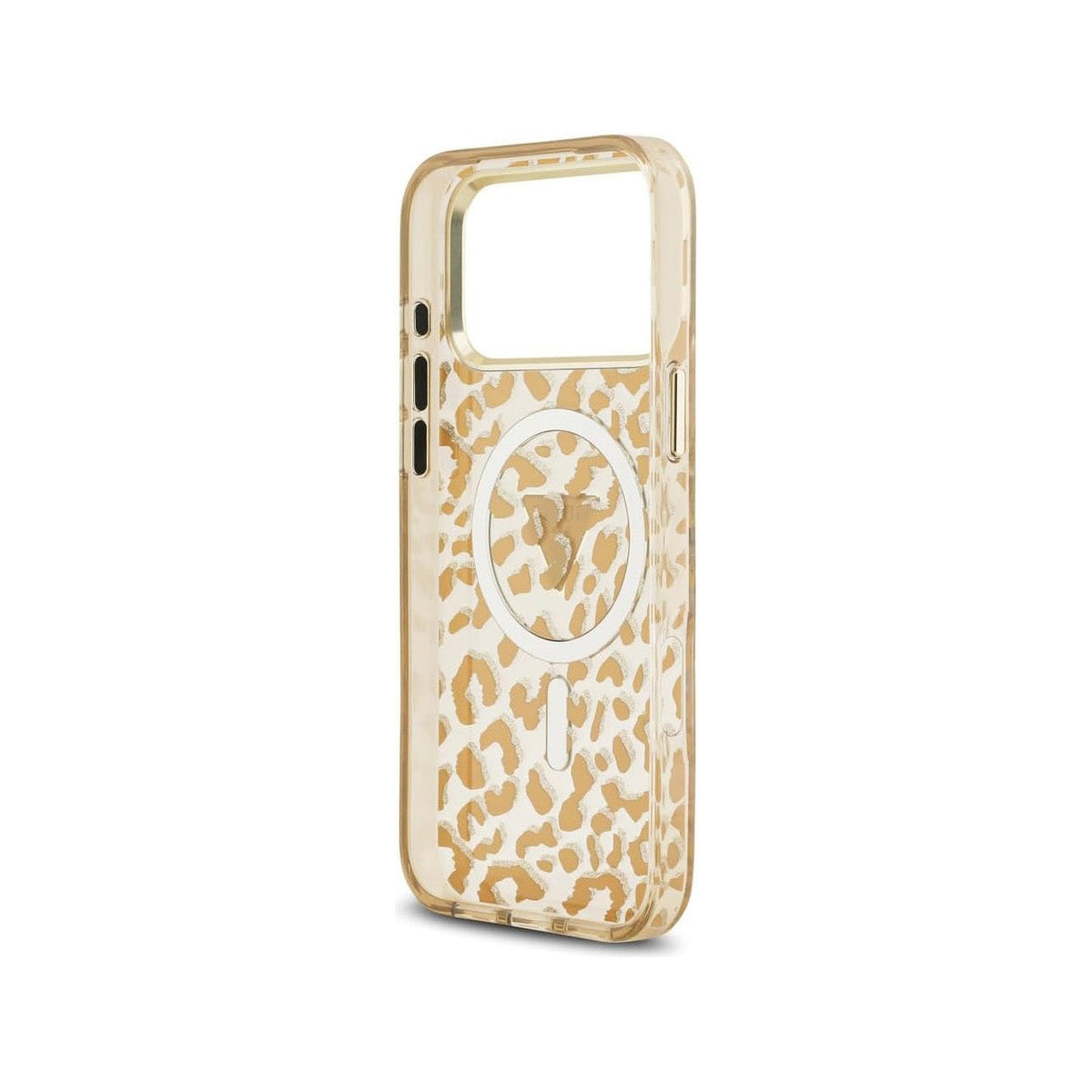 GUESS Funda Leopardo para iPhone 17 Pro/18 Pro Compatible con MagSafe, Marrón con Brillos