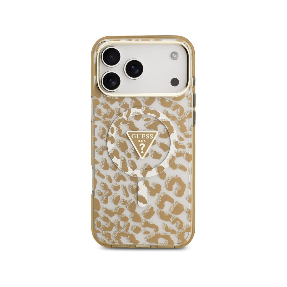 Guess Funda Leopardo para iPhone 17 Pro Max/18 Pro Max Compatible con MagSafe y Protección Anticaídas, Marrón con Brillos