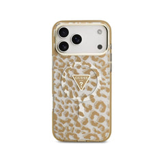 Guess Funda para iPhone 17 Pro Max – Carcasa PC + TPU Compatible con MagSafe, Diseño Leopardo Marrón con Brillos y Protección Anticaídas