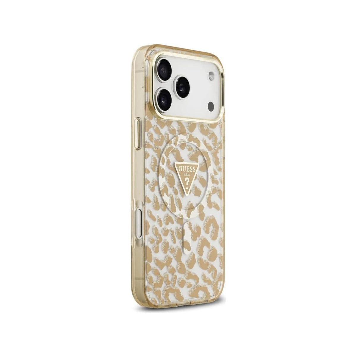 Guess Funda Leopardo para iPhone 17 Pro Max/18 Pro Max Compatible con MagSafe y Protección Anticaídas, Marrón con Brillos