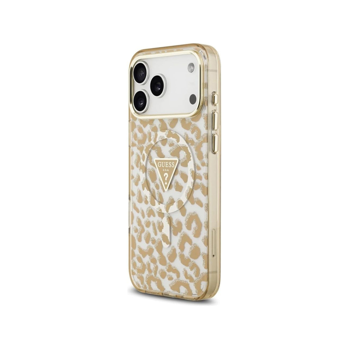 Guess Funda Leopardo para iPhone 17 Pro Max/18 Pro Max Compatible con MagSafe y Protección Anticaídas, Marrón con Brillos